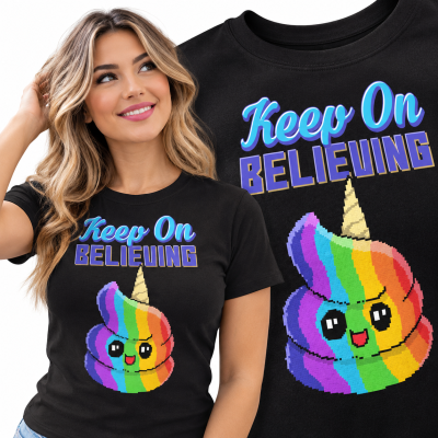 KOSZULKA DAMSKA ANIMOWANA   KEEP ON BELIEVING UNICORN PIXEL ART